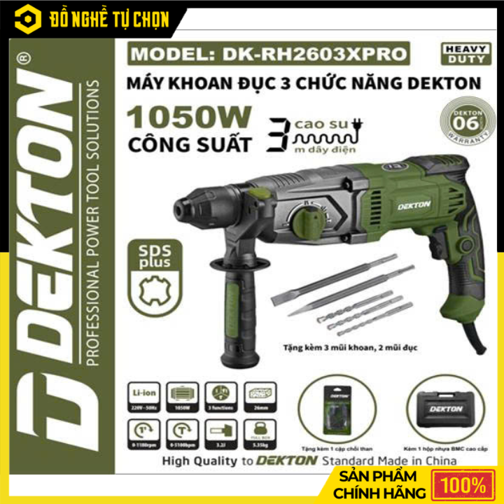 Máy Khoan Bê Tông 3 Chức Năng 1050W Dekton DK-RH2603PRO | Hàng Chính Hãng, Có VAT
