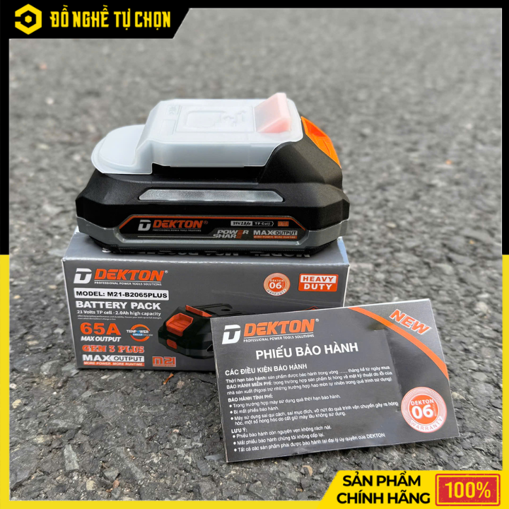 Pin Li-ion Dekton M21-B2065PLUS 21V 2.0Ah – Dòng Xả Cao 65A, Công Nghệ Gen 3 – Hiệu Suất Mạnh Mẽ – Hàng Chính Hãng, Có VAT