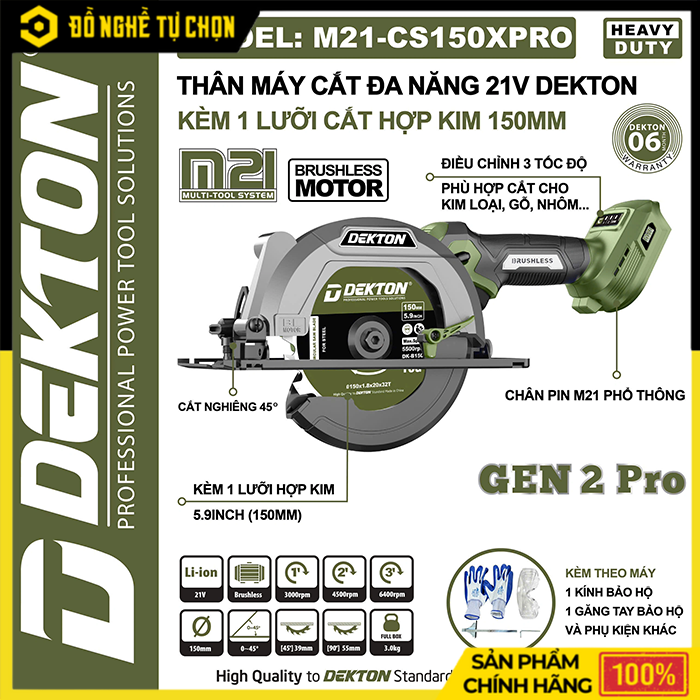 Thân Máy Cắt Đa Năng Dùng Pin 21V DEKTON M21-CS150PRO/M21-CS150XPRO – Động Cơ Không Chổi Than – Cắt Gỗ, Kim Loại, Nhôm – Hàng Chính Hãng Có VAT