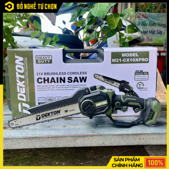 [THÂN] Máy Cưa Xích Dùng Pin 21V Dekton M21-CX10XPRO 10 Inch – Brushless Mạnh Mẽ, Điều Chỉnh 3 Tốc Độ, Cắt Nhanh Chính Xác, Hàng Chính Hãng, Có VAT