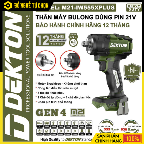 Máy Siết Mở Bulong 555N.m Dekton M21-IW555PLUS / M21-IW555XPLUS – Sức Mạnh Vượt Trội, Độ Bền Đỉnh Cao | Hàng Chính Hãng, Có VAT