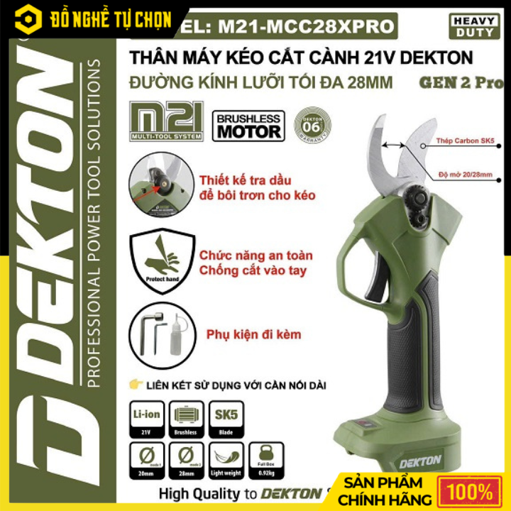 Kéo Cắt Cành Pin Dekton 21V M21-MCC28PRO / MCC28XPRO – Cắt 28mm, Brushless, Siêu Nhẹ | Hàng Chính Hãng, Có VAT