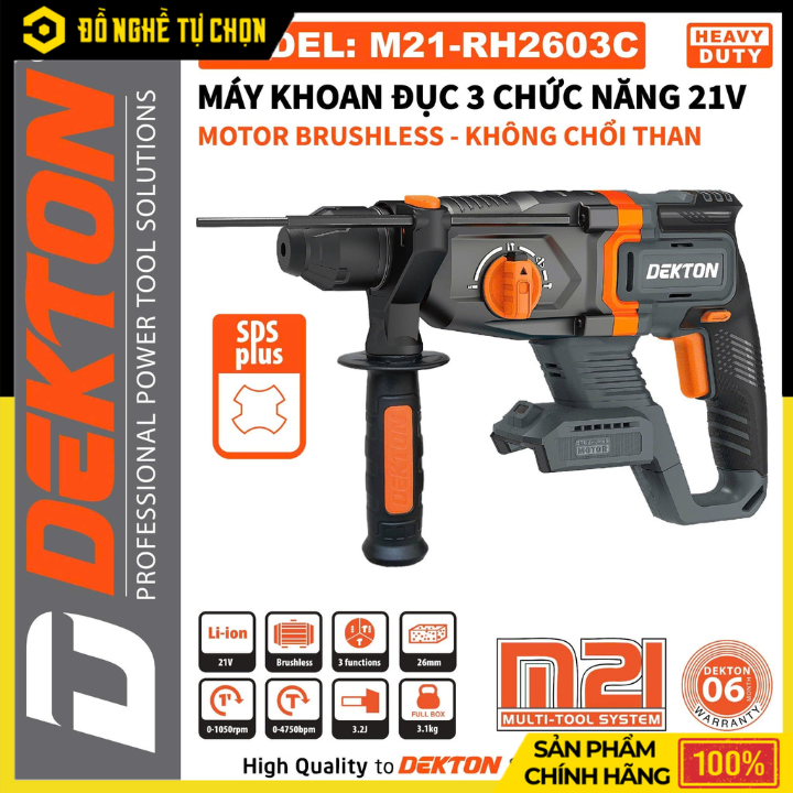 [THÂN] Máy Khoan Búa Pin 21V Dekton M21-RH2603C – Lực Đập 3.2J, Khoan Bê Tông 26mm, Hiệu Suất Mạnh Mẽ – Hàng Chính Hãng, Có VAT