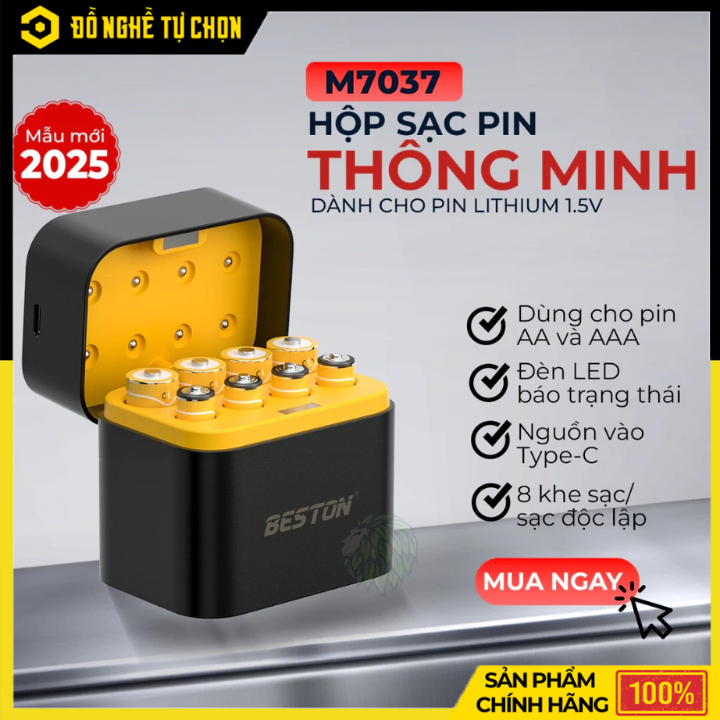Hộp Sạc Pin Beston M7037 – Dành Cho Pin AA & AAA Lithium 1.5V – Sạc Nhanh, Độc Lập, An Toàn – Hàng Chính Hãng Có VAT
