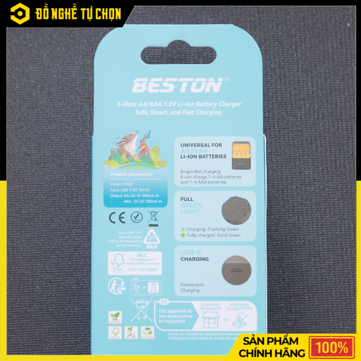 Hộp Sạc Pin Beston M7037 – Dành Cho Pin AA & AAA Lithium 1.5V – Sạc Nhanh, Độc Lập, An Toàn – Hàng Chính Hãng Có VAT