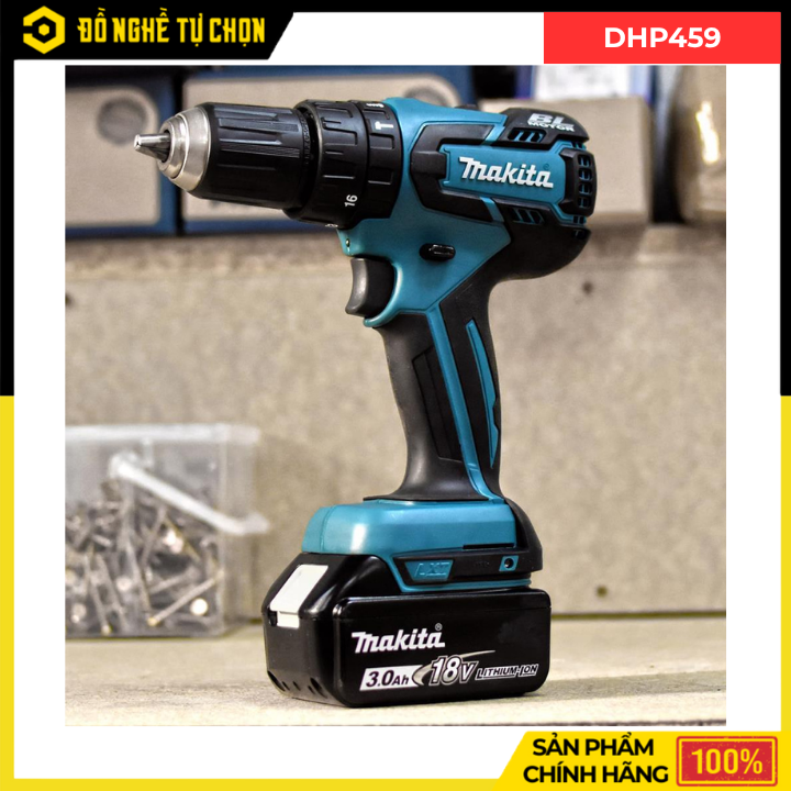 Combo Makita - Máy Khoan Búa Vặn Vít Dùng Pin DHP459 + Pin 3.0Ah + Đế Sạc Nhanh