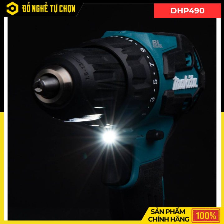 Combo Makita - Máy Khoan Búa Vặn Vít Dùng Pin DHP490+ Pin 3.0Ah + Đế Sạc Nhanh
