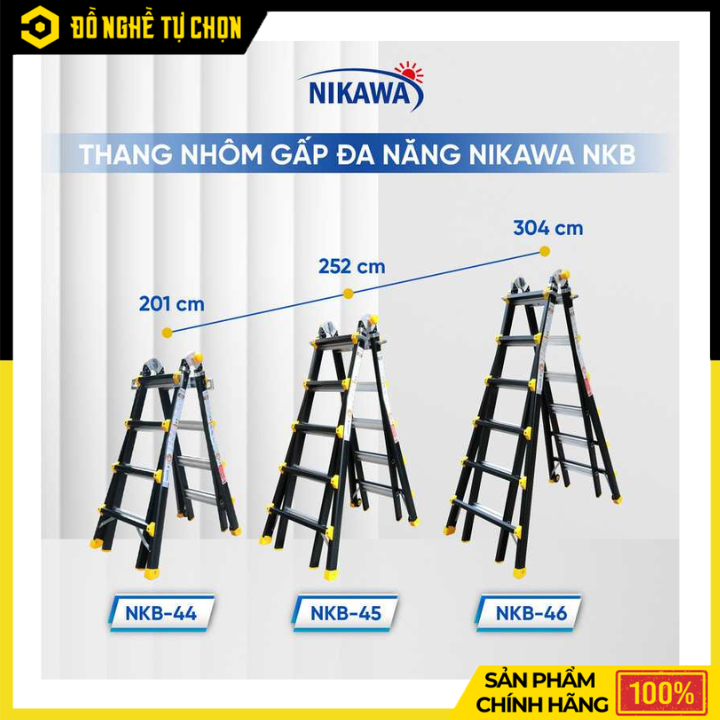 Thang Nhôm Gấp Đa Năng Nikawa NKB-44 New 2021 Cao 4.4m Chắc Chắn, Linh Hoạt Cho Mọi Công Việc Trên Cao | Hàng Chính Hãng, Có VAT