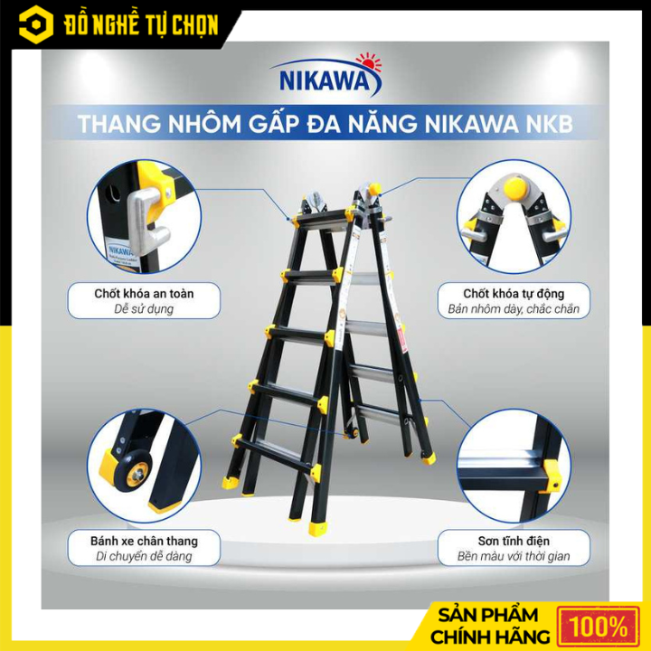 Thang Nhôm Gấp Đa Năng Nikawa NKB-44 New 2021 Cao 4.4m Chắc Chắn, Linh Hoạt Cho Mọi Công Việc Trên Cao | Hàng Chính Hãng, Có VAT