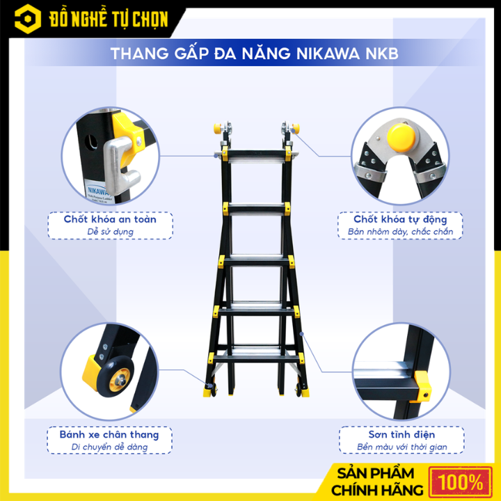 Thang Nhôm Gấp Đa Năng Nikawa NKB-45 New Cao 5.2m Chắc Chắn, Linh Hoạt Cho Công Trình Và Gia Đình | Hàng Chính Hãng, Có VAT