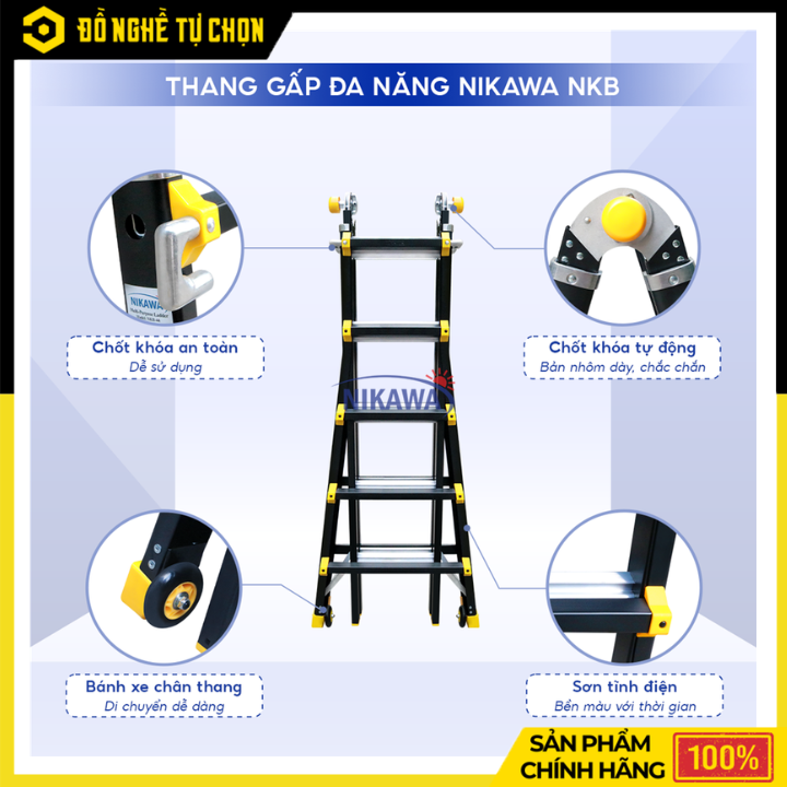 Thang Nhôm Gấp Đa Năng Nikawa NKB-46 New 2021 Cao 6.38m Siêu Chắc Chắn, Linh Hoạt Cho Công Trình Chuyên Nghiệp | Hàng Chính Hãng, Có VAT