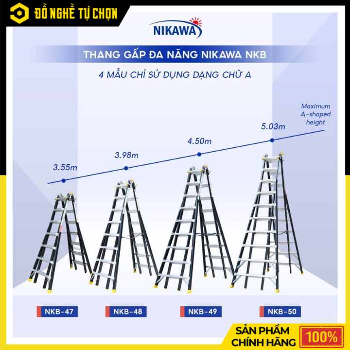Thang Nhôm Gấp Đa Năng Nikawa NKB-47 Cao 7.0m Siêu Bền, Linh Hoạt Cho Công Trình Chuyên Nghiệp | Hàng Chính Hãng, Có VAT