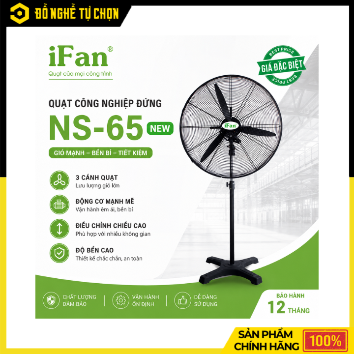 Quạt Công Nghiệp Đứng IFan NS-65 – Lưu Lượng Gió Mạnh, Làm Mát Hiệu Quả Cho Không Gian Lớn | Hàng Chính Hãng, Có VAT
