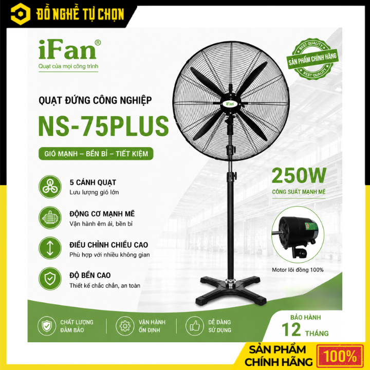 Quạt Công Nghiệp Đứng NS-50PLUS iFan – Lưu Lượng Gió Mạnh, Làm Mát Hiệu Quả Cho Không Gian Lớn | Hàng Chính Hãng, Có VAT