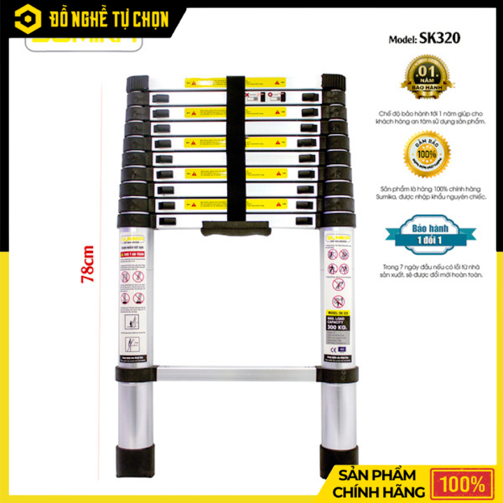 Thang Nhôm Rút Đơn Sumika SK320 Cao 3.2m Gọn Nhẹ | Hàng Chính Hãng, Có VAT