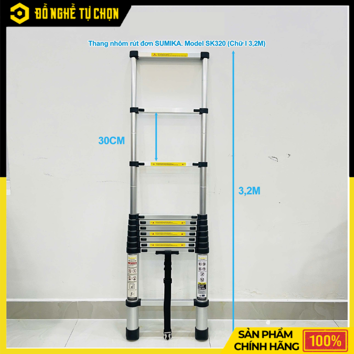 Thang Nhôm Rút Đơn Sumika SK320 Cao 3.2m Gọn Nhẹ | Hàng Chính Hãng, Có VAT