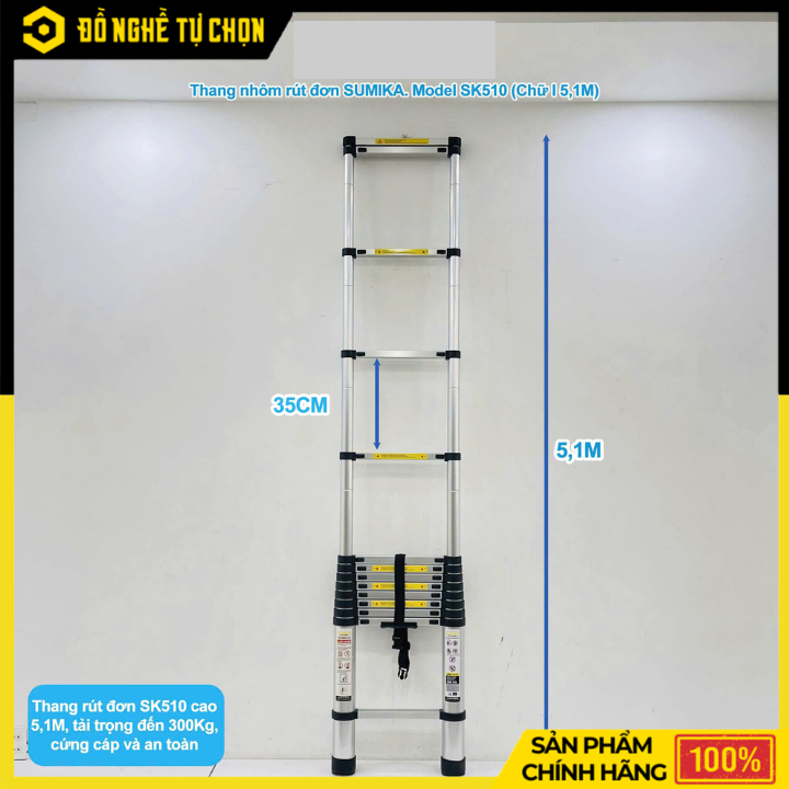 Thang Nhôm Rút Đơn 5.1m Sumika SK510 Gọn Nhẹ | Hàng Chính Hãng, Có VAT
