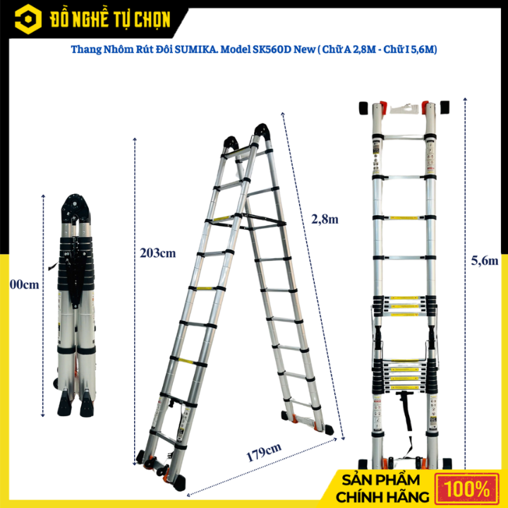 Thang Rút Nhôm Đôi Sumika SK560D NEW 2m8 – Đa Năng, Chắc Chắn, Linh Hoạt Cho Mọi Công Việc | Hàng Chính Hãng, Có VAT