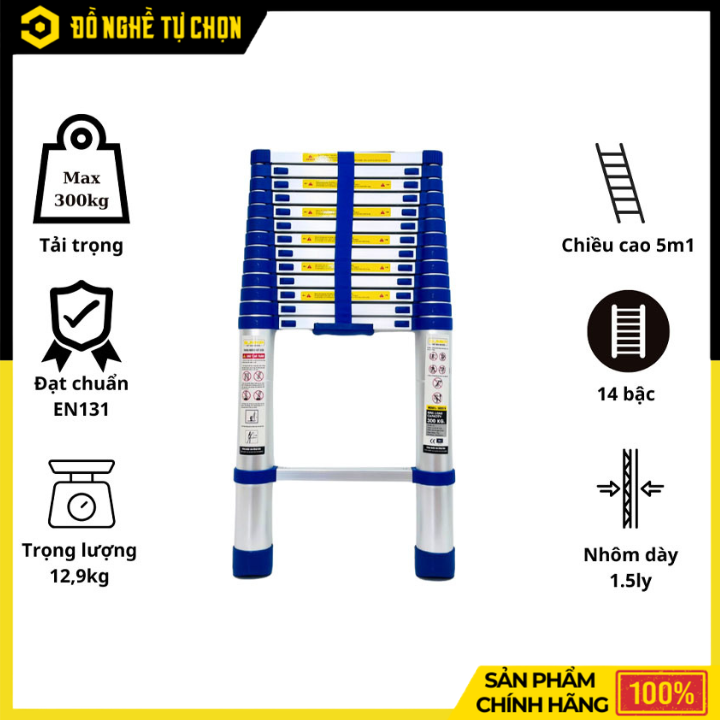 Thang Nhôm Rút Gọn Sumika SKB510 Đai Xanh 5.1m | Hàng Chính Hãng, Có VAT
