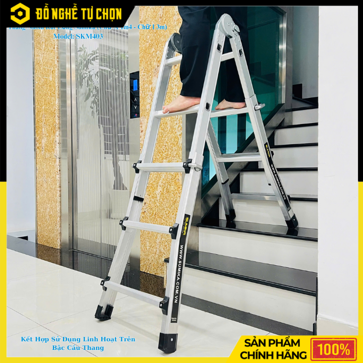 Thang Nhôm Trượt Chữ A Sumika SKM403 – Nhỏ Gọn, Linh Hoạt, An Toàn Tuyệt Đối - Hàng Chính Hãng, Có VAT