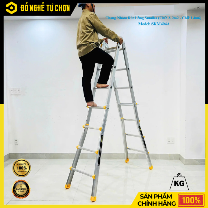 Thang Nhôm Chữ A Rút Lồng Sumika SKM404A – Đa Năng, An Toàn, Chịu Tải Lớn | Hàng Chính Hãng, Có VAT