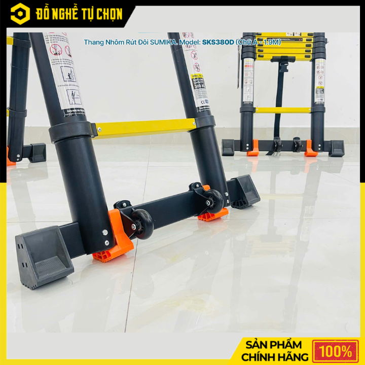 Thang Nhôm Rút Đôi Sumika SKS380D Sơn Tĩnh Điện 1m9 – Gọn Gàng, Linh Hoạt, An Toàn Khi Làm Việc | Hàng Chính Hãng, Có VAT