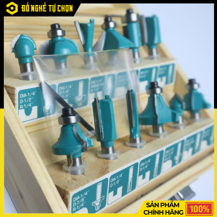 Bộ 12 Mũi Phay Gỗ Total TACSR0104121 Chuôi 1/4 Inch (6.35mm), Đa Dạng Biên Dạng Cắt, Chuyên Dụng Cho Thợ Mộc | Hàng Chính Hãng, Có VAT