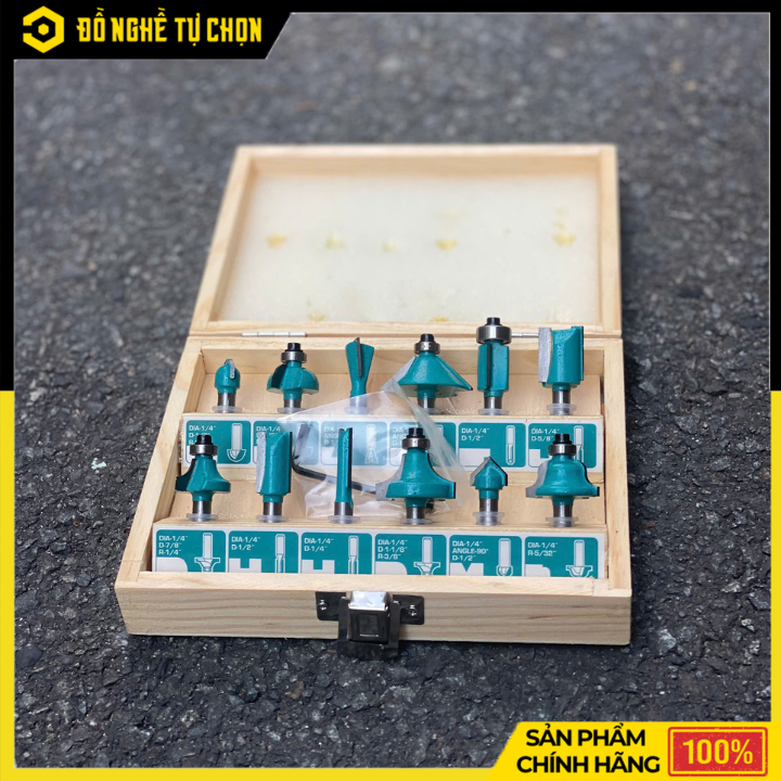 Bộ 12 Mũi Phay Gỗ Total TACSR0104121 Chuôi 1/4 Inch (6.35mm), Đa Dạng Biên Dạng Cắt, Chuyên Dụng Cho Thợ Mộc | Hàng Chính Hãng, Có VAT