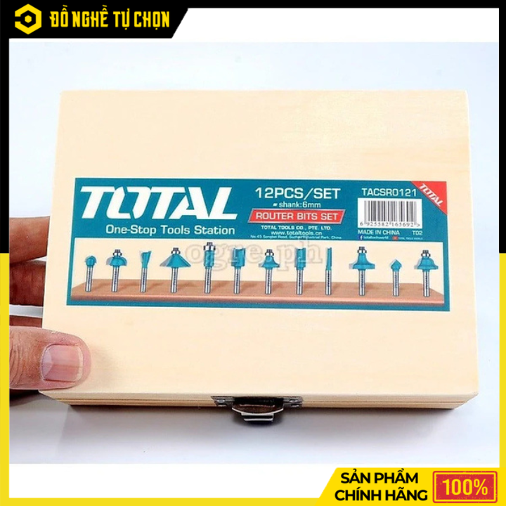 Bộ 12 Mũi Phay Gỗ 6mm Total TACSR0121 Hợp Kim Cao Cấp Đa Dạng Kiểu Phay – Hàng Chính Hãng, Có VAT