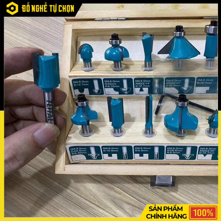Bộ 12 Mũi Phay Gỗ 6mm Total TACSR0121 Hợp Kim Cao Cấp Đa Dạng Kiểu Phay – Hàng Chính Hãng, Có VAT