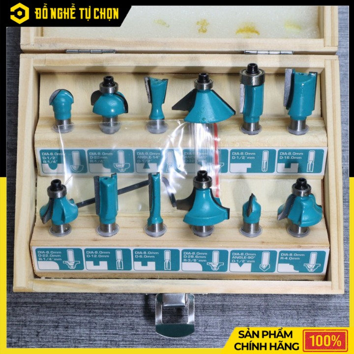 Bộ Mũi Phay Gỗ 12 Chi Tiết Cốt 8mm Total TACSR1121 Đa Dạng Biên Dạng, Gia Công Gỗ Chuyên Nghiệp | Hàng Chính Hãng, Có VAT