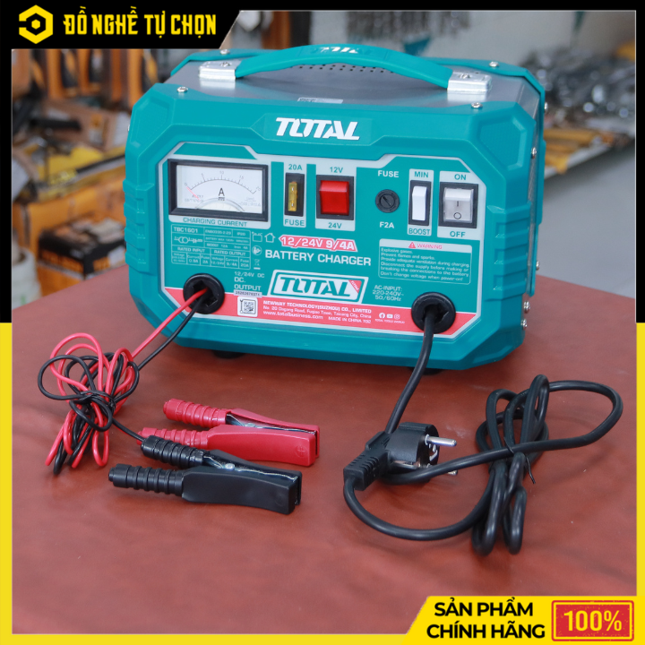 Máy Sạc Bình Ắc Quy TOTAL TBC1601 – 12V/24V – Dòng Sạc 12A – Phù Hợp Xe Máy, Ô Tô, Bình Ắc Quy 180Ah – Hàng Chính Hãng Có VAT
