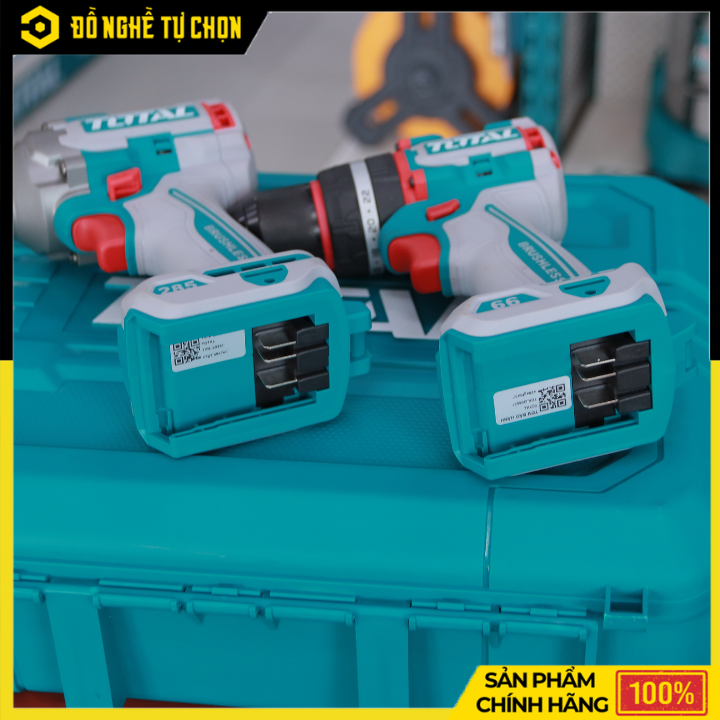 Bộ Combo Máy Khoan Búa & Máy Siết Vít Không Chổi Than Dùng Pin 20V Total TCKLI20277 – TIDLI206681 + TIRLI20281 – 2 Pin 2Ah & Sạc Nhanh – Hàng Chính Hãng Có VAT