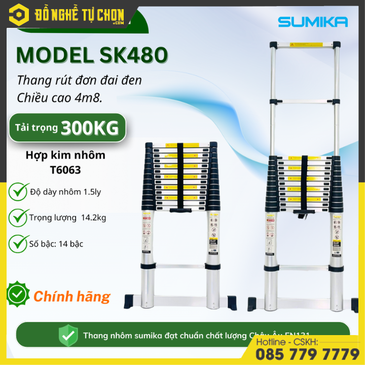Thang nhôm rút đơn Sumika 4m8. Model: SK480