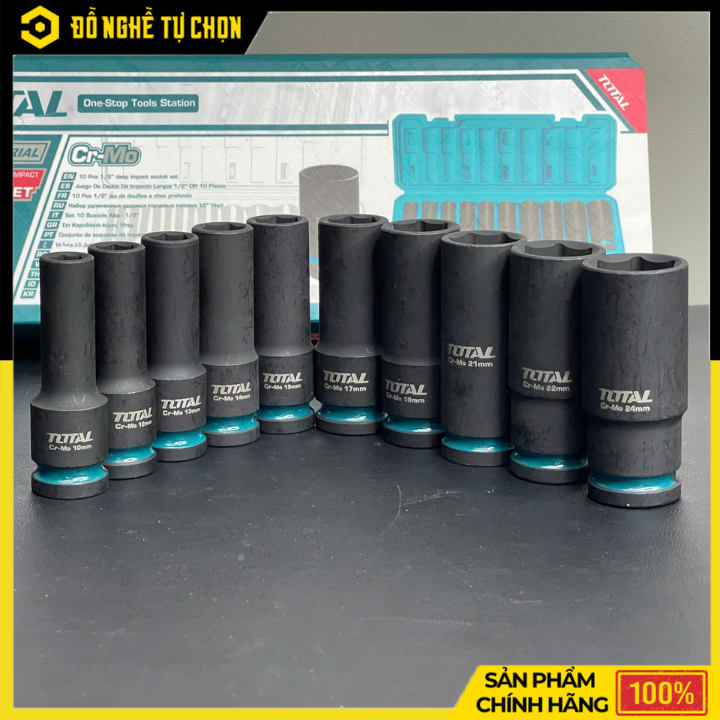 Bộ 10 Đầu Tuýp Dài 1/2 Inch Total THKISD12102L Thép CR-MO Cao Cấp, Chịu Lực Mạnh, Chuyên Dụng Cho Gara & Cơ Khí | Hàng Chính Hãng, Có VAT