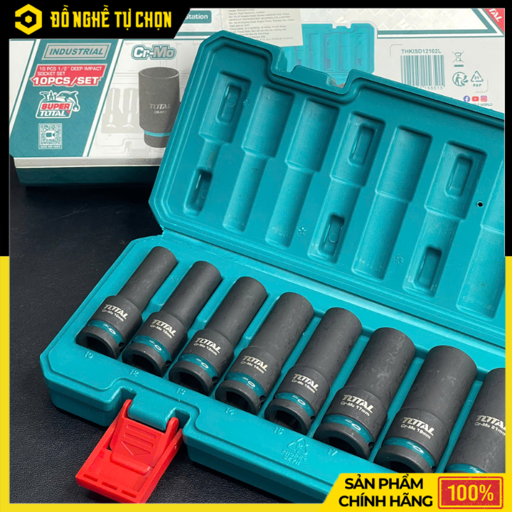Bộ 10 Đầu Tuýp Dài 1/2 Inch Total THKISD12102L Thép CR-MO Cao Cấp, Chịu Lực Mạnh, Chuyên Dụng Cho Gara & Cơ Khí | Hàng Chính Hãng, Có VAT