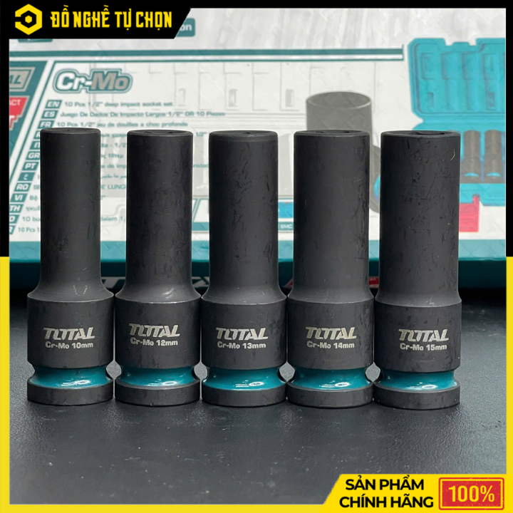 Bộ 10 Đầu Tuýp Dài 1/2 Inch Total THKISD12102L Thép CR-MO Cao Cấp, Chịu Lực Mạnh, Chuyên Dụng Cho Gara & Cơ Khí | Hàng Chính Hãng, Có VAT