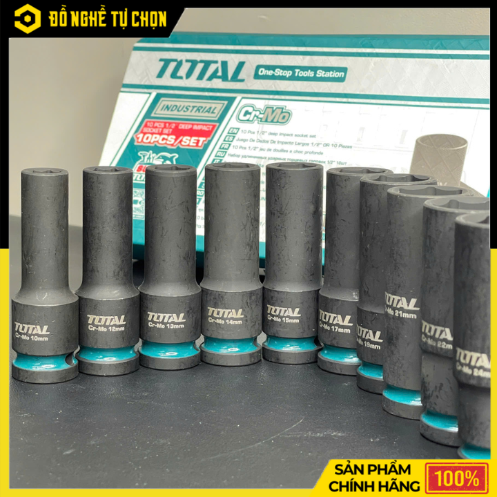 Bộ 10 Đầu Tuýp Dài 1/2 Inch Total THKISD12102L Thép CR-MO Cao Cấp, Chịu Lực Mạnh, Chuyên Dụng Cho Gara & Cơ Khí | Hàng Chính Hãng, Có VAT