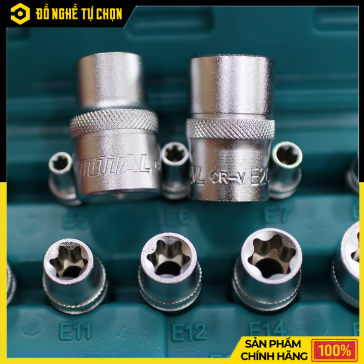 Bộ 14 đầu tuýp loại E Total THKTETS0114 – Thép CR-V – 1/4”, 3/8”, 1/2” – Hàng Chính Hãng Có VAT