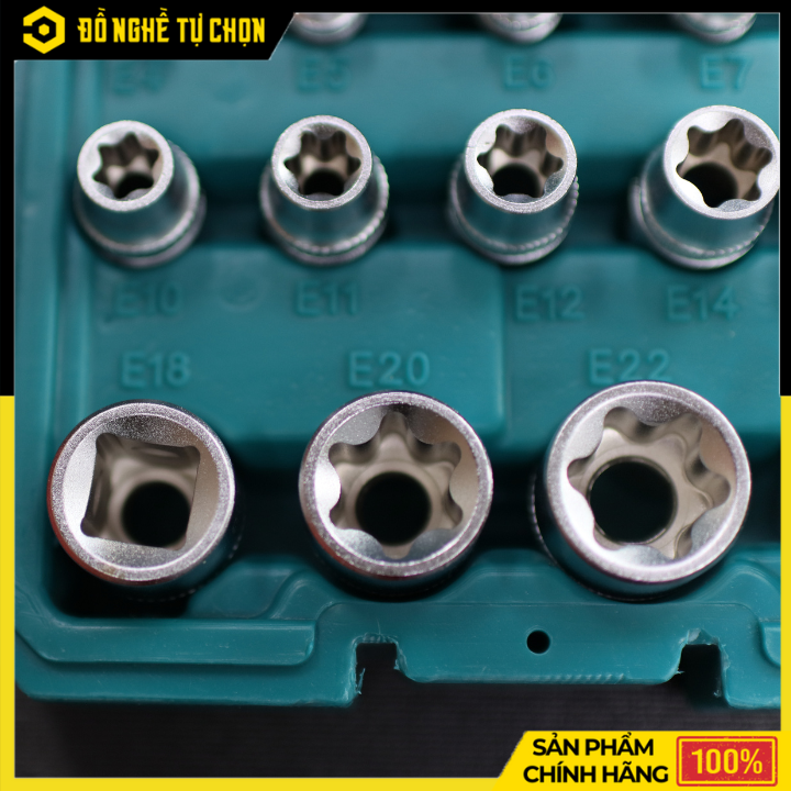 Bộ 14 đầu tuýp loại E Total THKTETS0114 – Thép CR-V – 1/4”, 3/8”, 1/2” – Hàng Chính Hãng Có VAT