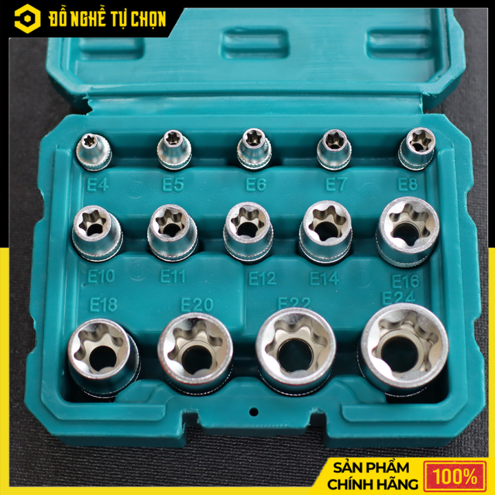 Bộ 14 đầu tuýp loại E Total THKTETS0114 – Thép CR-V – 1/4”, 3/8”, 1/2” – Hàng Chính Hãng Có VAT