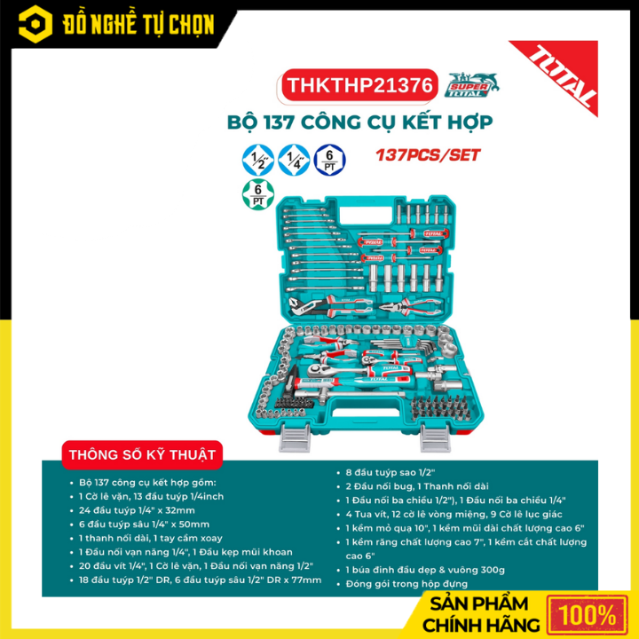 Bộ dụng cụ sửa chữa 137 chi tiết Total THKTHP21376 đa năng | Hàng Chính Hãng, Có VAT