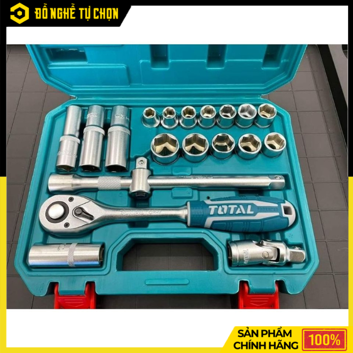 Bộ 20 Đầu Tuýp 1/2 Inch Total THT121201 Thép Cr-V Chịu Lực Cao, Kèm Tay Vặn 45 Răng Chuyên Nghiệp | Hàng Chính Hãng, Có VAT