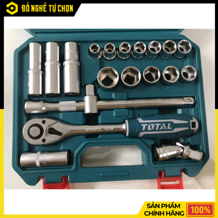 Bộ 20 Đầu Tuýp 1/2 Inch Total THT121201 Thép Cr-V Chịu Lực Cao, Kèm Tay Vặn 45 Răng Chuyên Nghiệp | Hàng Chính Hãng, Có VAT