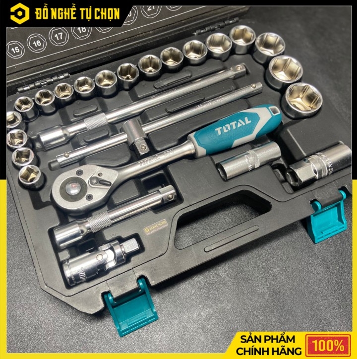 Bộ Tuýp 25 Chi Tiết Total THT121251 1/2 Inch Thép Cr-V Cao Cấp, Đầy Đủ Phụ Kiện Cho Thợ Chuyên Nghiệp | Hàng Chính Hãng, Có VAT