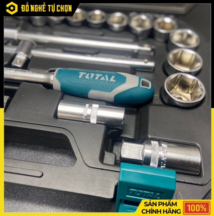 Bộ Tuýp 25 Chi Tiết Total THT121251 1/2 Inch Thép Cr-V Cao Cấp, Đầy Đủ Phụ Kiện Cho Thợ Chuyên Nghiệp | Hàng Chính Hãng, Có VAT