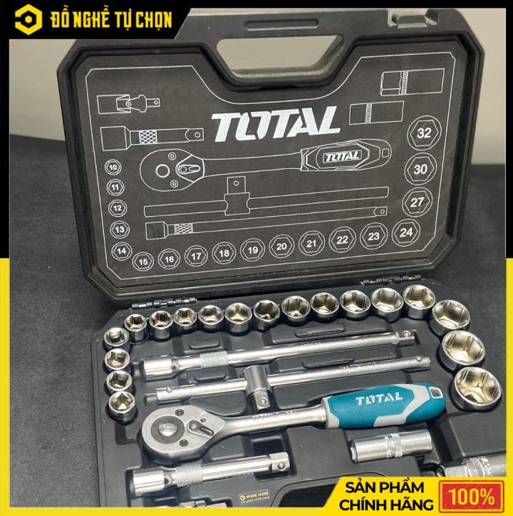 Bộ Tuýp 25 Chi Tiết Total THT121251 1/2 Inch Thép Cr-V Cao Cấp, Đầy Đủ Phụ Kiện Cho Thợ Chuyên Nghiệp | Hàng Chính Hãng, Có VAT