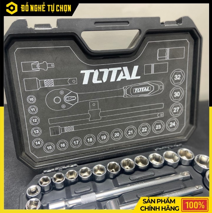 Bộ Tuýp 25 Chi Tiết Total THT121251 1/2 Inch Thép Cr-V Cao Cấp, Đầy Đủ Phụ Kiện Cho Thợ Chuyên Nghiệp | Hàng Chính Hãng, Có VAT