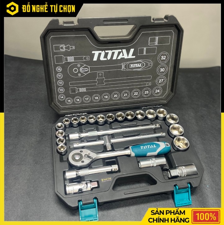 Bộ Tuýp 25 Chi Tiết Total THT121251 1/2 Inch Thép Cr-V Cao Cấp, Đầy Đủ Phụ Kiện Cho Thợ Chuyên Nghiệp | Hàng Chính Hãng, Có VAT