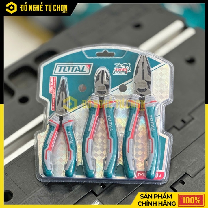 Bộ 3 Kìm TOTAL THT2K0301S - Trợ Lực 30% - Chất Liệu Thép CR-V - Hàng Chính Hãng Có VAT
